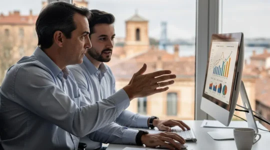 Expert-comptable LMNP discutant avec un propriétaire bailleur dans un bureau moderne à Toulouse